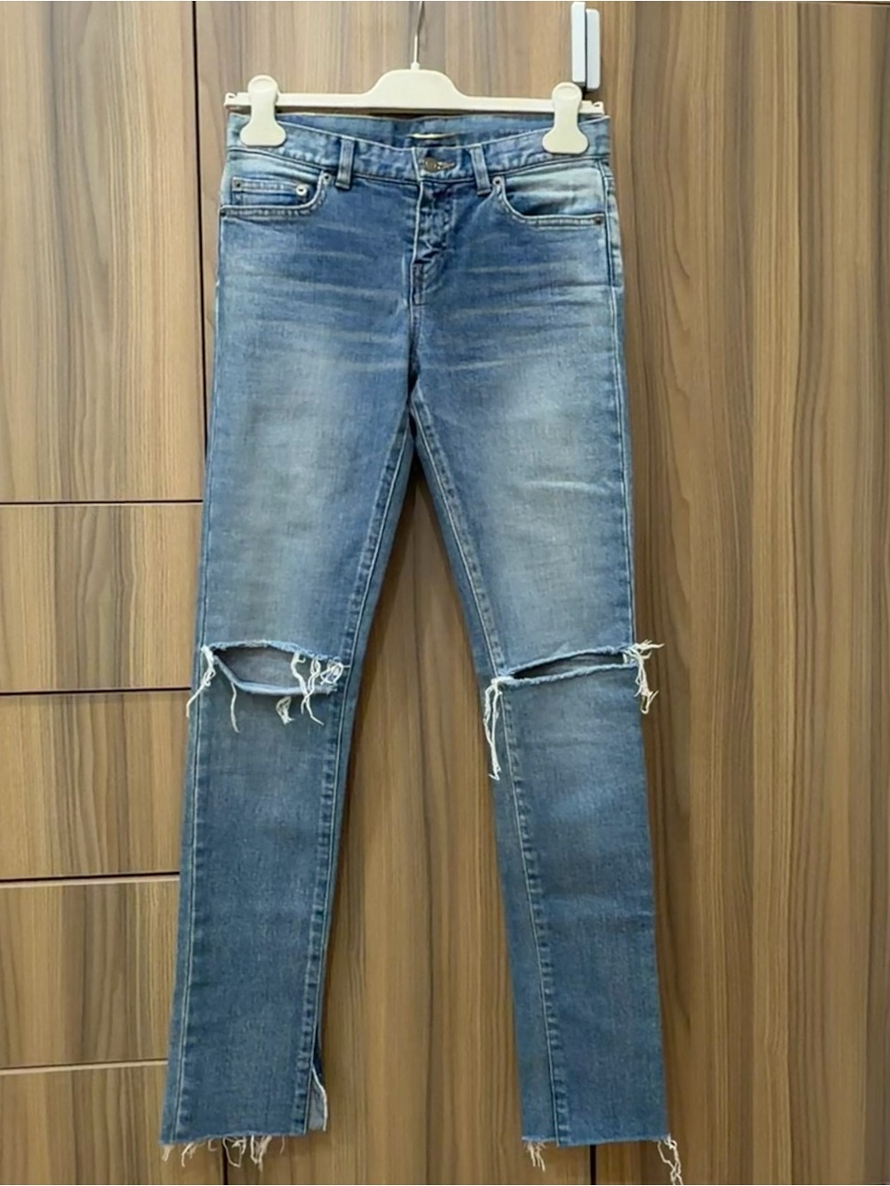 Saint Laurent Distressed Blue Skinny Jeans